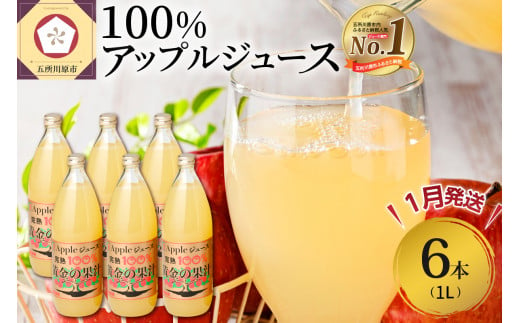 【2025年1月発送】青森県産完熟100％りんごジュース1L×6本 1064732 - 青森県五所川原市