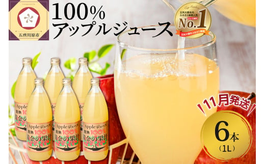 【2024年11月発送】青森県産完熟100％りんごジュース1L×6本 1064740 - 青森県五所川原市