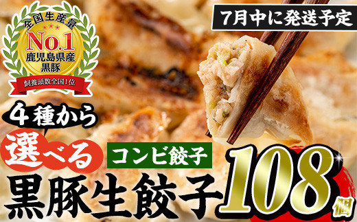 No.429-c-m07 [2025年7月中に発送予定]鹿児島黒豚使用の黒豚コンビ餃子(計108個・黒豚:12個入り×4パック、もちっと:15個入り×4パック)国産 九州産 ぎょうざ ギョウザ 冷凍 黒豚 豚肉 お肉 おかず[末永商店]
