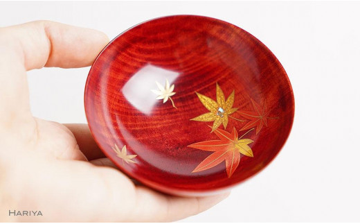 山中漆器の蒔絵 漆塗り栃盃「 紅葉（赤摺り）」-