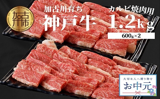 【お中元ギフト】神戸牛(加古川育ち)カルビ焼肉1.2kg(600g×2) 【2203A00202-3】