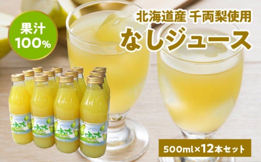 なしジュース果汁100％ 500ml×12本 北海道産 千両梨使用 885229 - 北海道余市町
