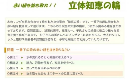 初級者用知恵の輪 木のおもちゃ「立体知恵の輪2段」 [№5312-0084