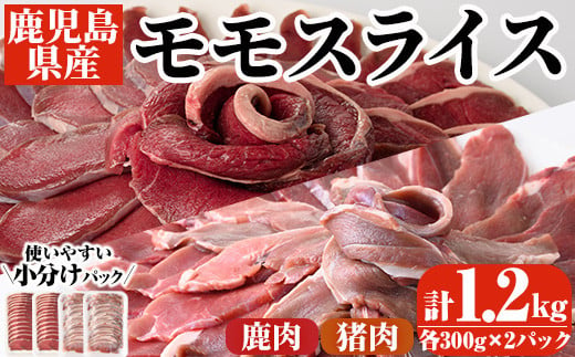 阿久根産 猪肉＆鹿肉モモスライス 計1.2kg(各300g×2パック)