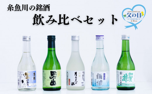 【父の日ギフト】糸魚川の地酒　飲み比べセット（300ml×5本）根知男山・謙信・月不見の池・雪鶴・加賀の井　地酒で乾杯セット 901422 - 新潟県糸魚川市