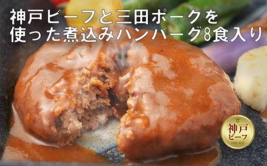 神戸ビーフと三田ポークを使った煮込みハンバーグ（8食入り）
