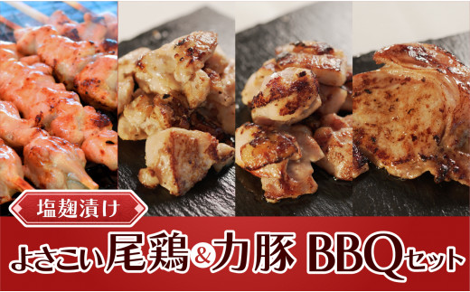 塩麹につけたよさこい尾鶏と力豚のBBQセット 790644 - 高知県大月町