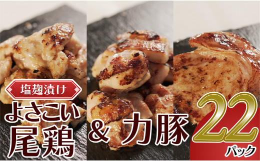 塩麹につけたよさこい尾鶏と力豚のセット　22パック 790642 - 高知県大月町
