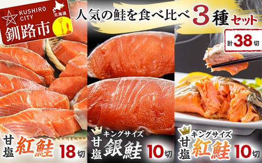 人気の鮭を食べ比べ 紅鮭×2種 銀鮭×1種 計38切れ 3種 しゃけ シャケ