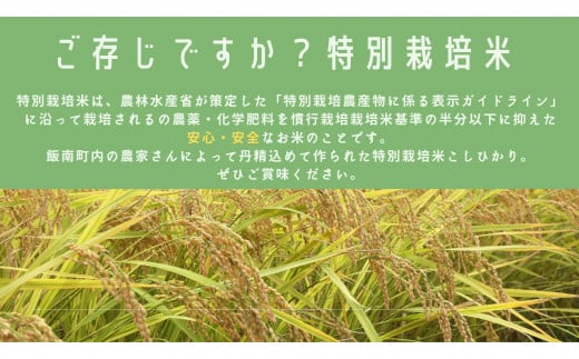 飯南町内の農家さんが丹精こめて育てた安心、安全な「特別栽培米」のコシヒカリです。