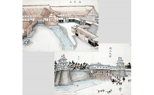D.江戸時代の福井を巡る「福井城下絵図」と「福井城旧景」（写真）