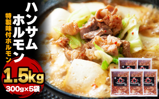 ハンサムホルモン 300g×5袋(1.5kg)【ハンサム侍】 味付け肉 味付肉 焼肉 鍋 ホルモン もつ 焼肉 ブランド豚 豚肉 鹿角ホルモン 932396 - 秋田県鹿角市