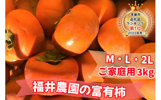 先行予約 [柿の王様] 福井農園の富有柿ご家庭用3kg M,L,2Lサイズ [11月