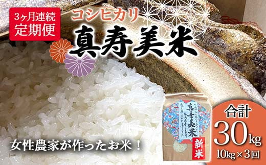 【3ヶ月連続でお届け】女性農家が作ったお米「真寿美米」コシヒカリ精米10kg（合計30kg） F23R-460