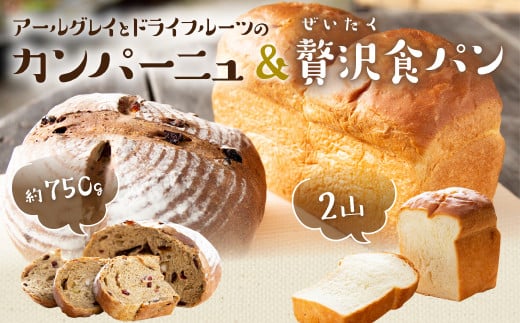 アールグレイとドライフルーツのカンパーニュ 約750g＆贅沢食パン２種セット 413099 - 熊本県美里町