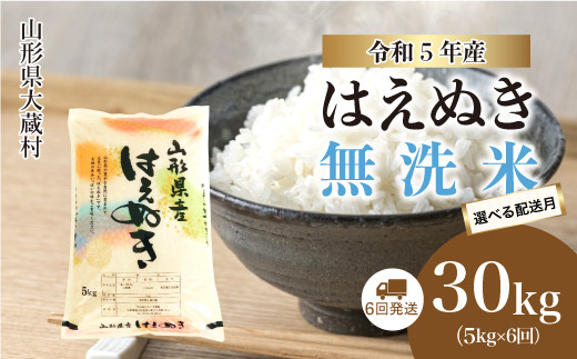 令和5年産 大蔵村 はえぬき 【無洗米】 定期便 30kg （5kg×1か月間隔で