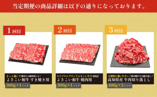 高知県高知市のふるさと納税 お肉の定期便　高知県牛肉祭り　(3か月)
