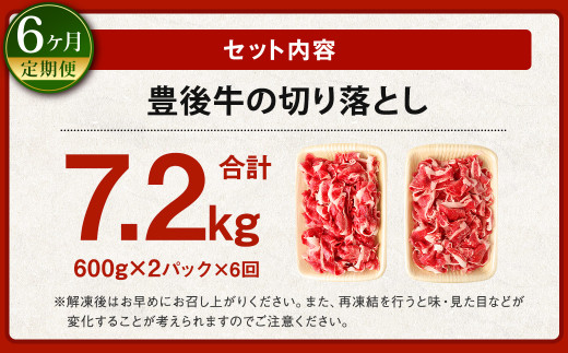 ふるさと納税 【6ヶ月定期便】豊後牛 切り落とし 1.2kg (600g×2) × 6回