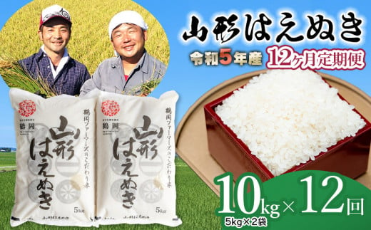 令和5年産 新米 山形はえぬき 定期便 精米10kg(5kg×2袋)×12ヶ月 鶴岡