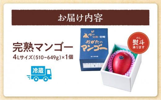 おがたのマンゴー（完熟宮崎マンゴー）4Lサイズ（510～649g）を1個贈答用の箱付きでお届けします