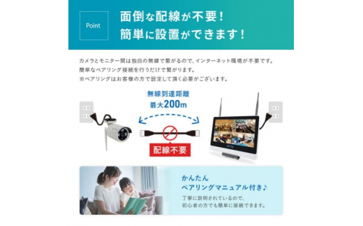 Par 12インチ液晶一体型録画装置1TB&監視・防犯カメラ1台セット 300万画素 屋外【1412997】