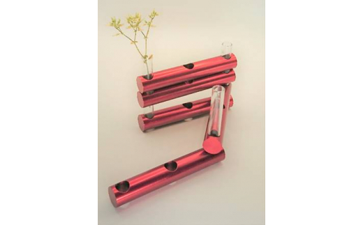 アルミ一輪挿し　丸　レッド　おしゃれ　お花　フラワーベース　花瓶　シンプル　４色展開