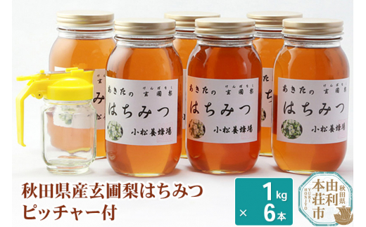 小松養蜂場 はちみつ 秋田県産 100% 玄圃梨蜂蜜 1kg×6本 ピッチャー付