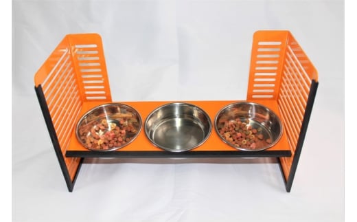 ペット食器台　Ｌ（大）フードボール　オレンジ　3皿　犬　猫　ペット用品　4色展開　