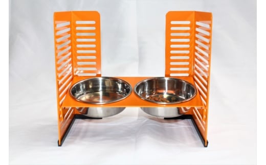 ペット食器台　M（中）オレンジ　フードボール　2皿　犬　猫　ペット用品　4色展開