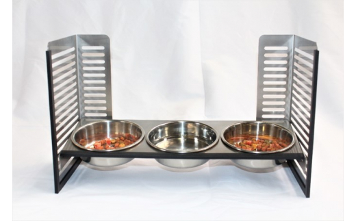 ペット食器台　Ｌ（大）フードボール　シルバー　3皿　犬　猫　ペット用品　4色展開　