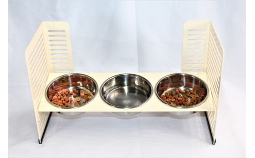 ペット食器台　Ｌ（大）フードボール　クリーム　3皿　犬　猫　ペット用品　4色展開　|