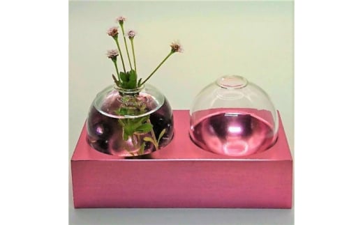 アルミ一輪挿し（二連）ピンク　おしゃれ　お花　フラワーベース　花瓶　シンプル|