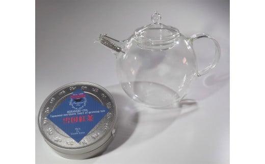 耐熱ガラス製 紅茶ポット ティーポット 1L・村上茶園 冨士美園の雪国紅茶（缶入り）リーフ 30g セット[C429]