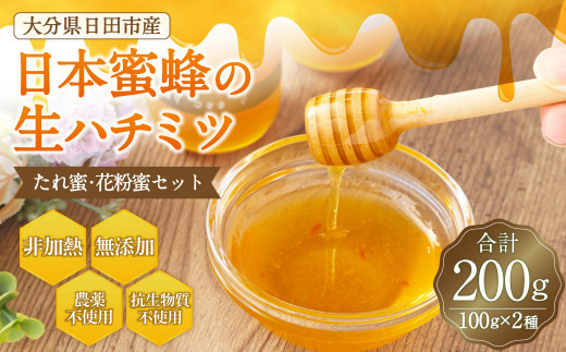 日本蜜蜂 の 生ハチミツ たれ蜜・花粉蜜 計200g 100g×2 蜂蜜 はちみつ ハニーディッパー付き