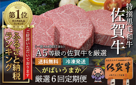 肉の定期便　佐賀牛を隔月偶数月に6回お届け（画像はイメージです）