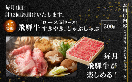 《定期便》飛騨牛ロースすきやき、しゃぶしゃぶ　贅沢三昧定期便 12回 1年間 ロースすき焼き しゃぶしゃぶ 牛肉 国産 A5 等級 だるまミート  岐阜県 白川村 贅沢 冷凍 300000円 30万円 [S413]