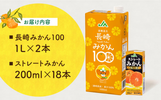 長崎みかん果汁100％セット（200ml×18本・1L×2本） 長崎県/長崎県農協