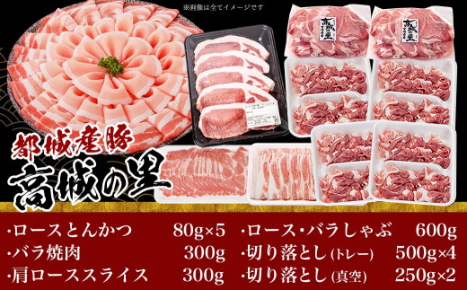 「高城の里」わくわく4.1kgセット_17-8401_(都城市) 豚肉 しゃぶしゃぶ バラ 焼肉 切り落とし ロース スライス とんかつ