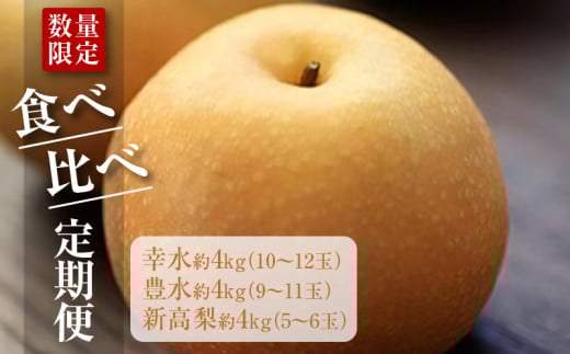 【ふるさと納税】【配送不可地域：北海道・沖縄県・離島】数量限定！ 平和農園の幸水約4kg・豊水約4kg・新高梨約4kg食べ比べ定期便