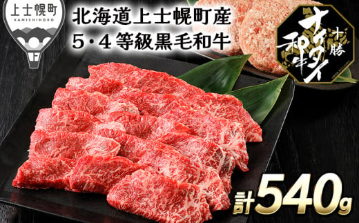 [016-N62]発送月が選べる(〜2024年8月まで) 北海道 和牛肉 5・4等級 冷凍ハンバーグ|十勝ナイタイ和牛 モモ焼肉とハンバーグセット[計540g] ※オンライン申請対応