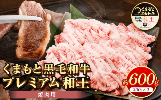 くまもと黒毛和牛 プレミアム和王 焼肉用 合計約600g 牛肉 902152 - 熊本県熊本市
