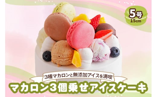 無添加アイスクリームケーキ マカロン3個乗せ (苺、ピスタチオ