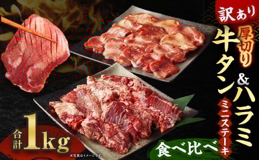 【訳あり】 厚切り牛ハラミ ミニステーキ＆厚切り牛タンセット 合計1kg 牛肉 肉 ステーキ ハラミ 牛タン 熊本県 水上村 838414 - 熊本県水上村