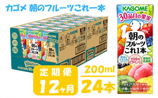 【 定期便 12ヶ月 】 カゴメ 朝のフルーツこれ一本 200ml×24本 果実ミックス飲料 30種の果実 1日分のビタミンC 1日分の果実 添加物不使用 砂糖不使用 食物繊維 果実のミネラル フルーツ習慣 子供のおやつ 果汁飲料 野菜飲料 ミックスジュース 724543 - 長野県富士見町