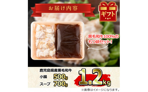 0141701a】鹿児島県産黒毛和牛！牛もつ鍋セット(合計1.2kg・小腸約500g