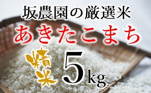 精米】坂農園の厳選米！あきたこまち5kg（令和5年産新米予約