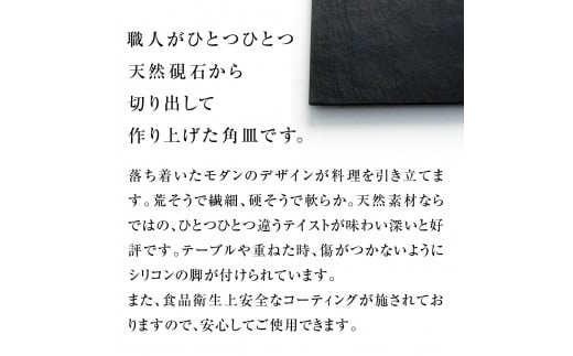 【雄勝石】石皿270×120　２枚組 雄勝石 玄昌石 食器 石皿 270×120×6mm シリコン脚付き お皿 セット 天然石 プレート 黒  雄勝硯生産販売協同組合