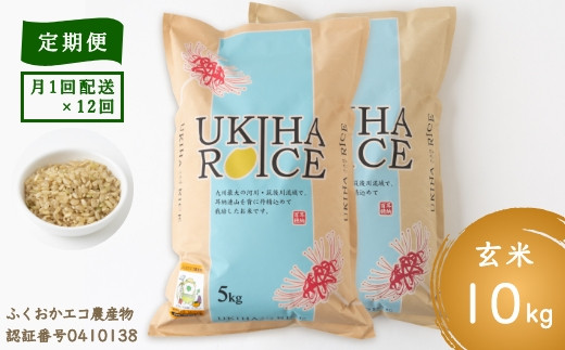 P405-10 【定期便】みずほファーム UKIHA RICE (玄米10kg×12ヶ月