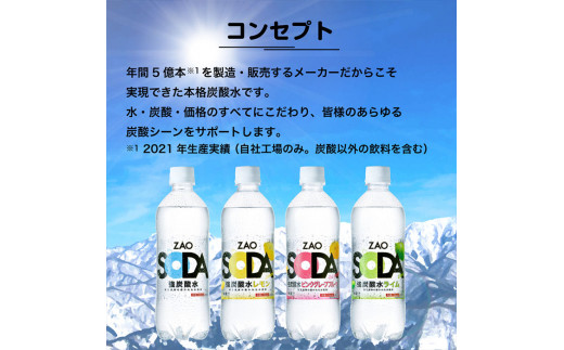 ZAO SODA 強炭酸水 ラベルレス(レモン) 500ml×48本 FZ23-531 - 山形県