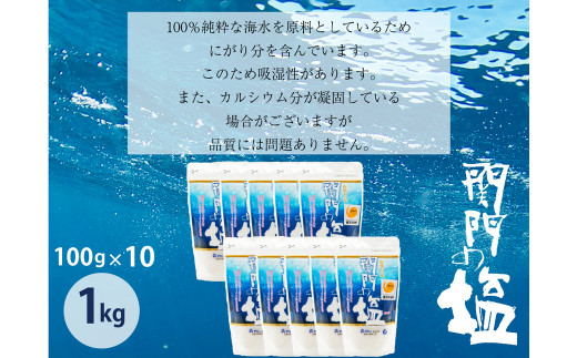 深海の恵み 関門の塩 合計1000g (100g×10袋) ミネラル 塩 調味料 塩分